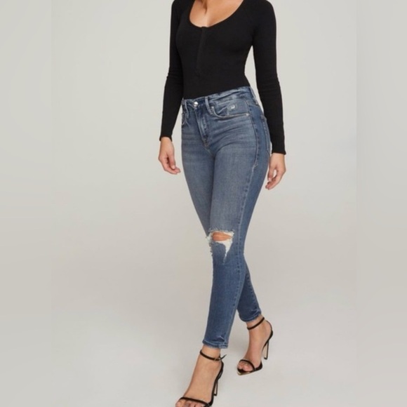 Good American Denim - GOOD AMERICAN Jeans Women’s Size 26 Med Wash Distressed Good Legs Organic Cotton